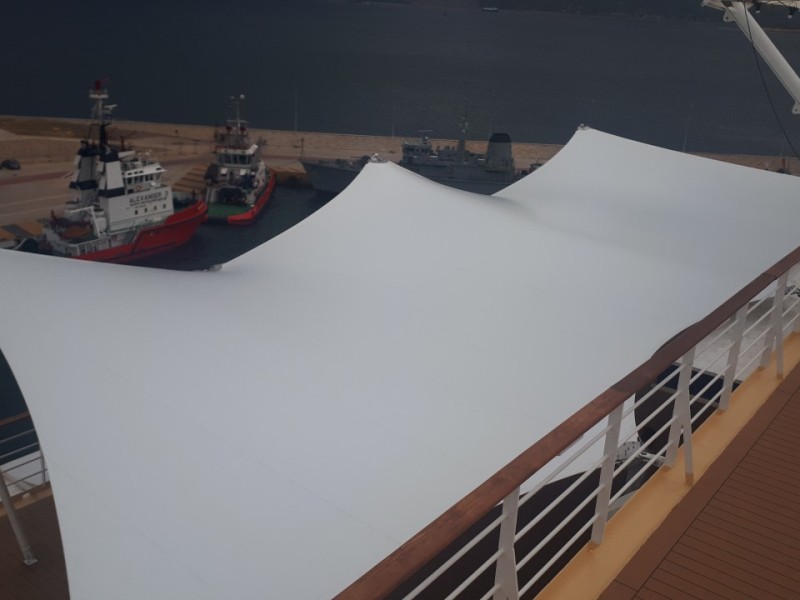 Tensile membrane structure @ Mein Schiff Herz cruise ship of TUI